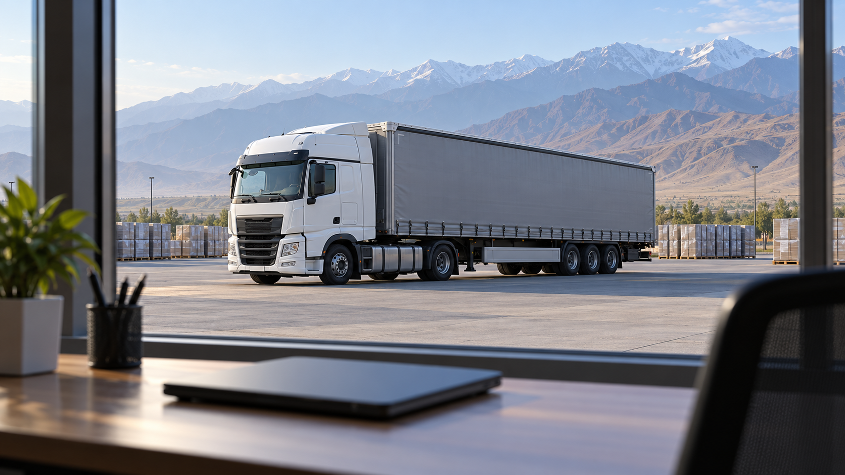 Illustration of road freight and digital logistics